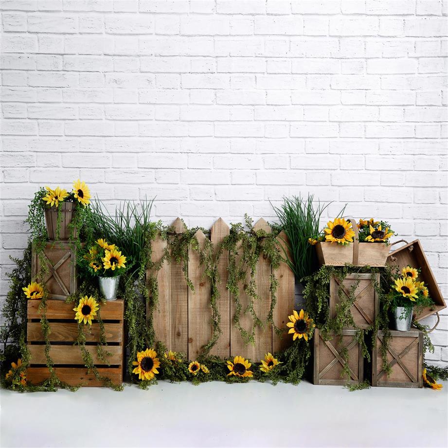 Kate Spring Sunflower White Brick Backdrop Designed by Megan Leigh Photography - Image 2