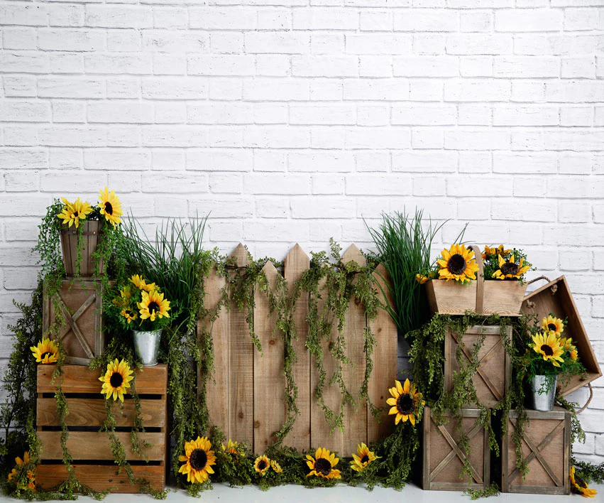 Kate Spring Sunflower White Brick Backdrop Designed by Megan Leigh Photography - Image 3