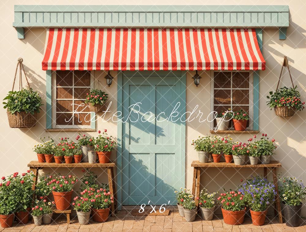 Kate Spring Sunshine Green Plant Blue Door Backdrop Designed by Emetselch - Image 3