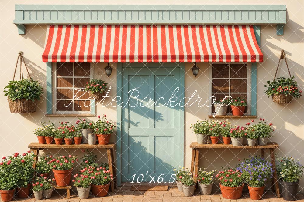 Kate Spring Sunshine Green Plant Blue Door Backdrop Designed by Emetselch - Image 4