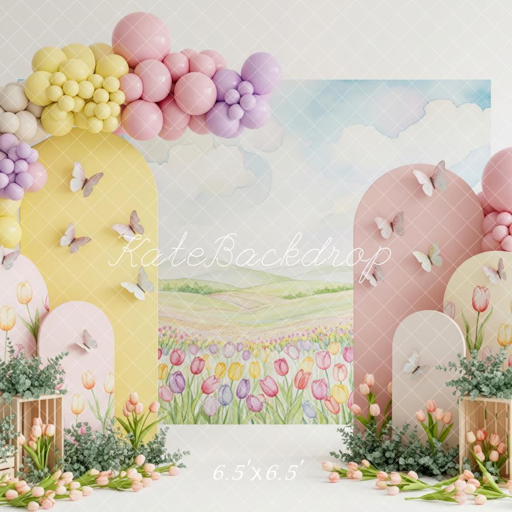 Kate Spring Tulip Butterfly Pastel Balloons Backdrop Designed by Patty Robert - Image 2