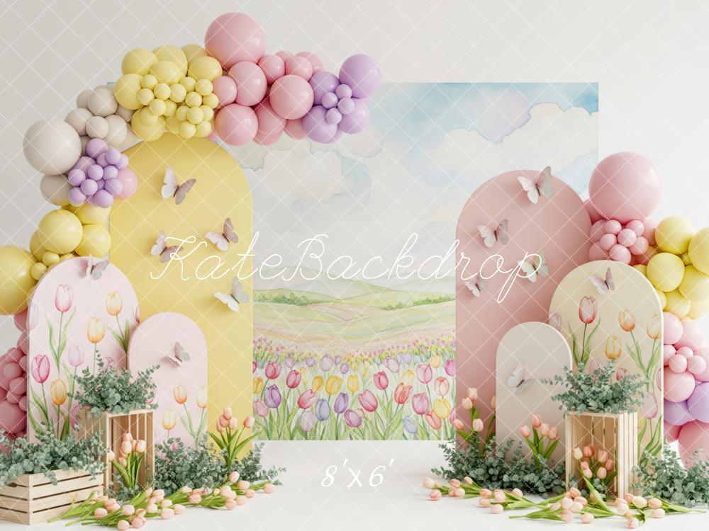 Kate Spring Tulip Butterfly Pastel Balloons Backdrop Designed by Patty Robert - Image 3
