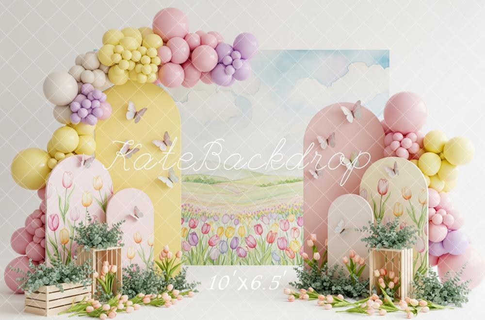Kate Spring Tulip Butterfly Pastel Balloons Backdrop Designed by Patty Robert - Image 4