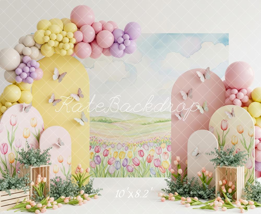 Kate Spring Tulip Butterfly Pastel Balloons Backdrop Designed by Patty Robert - Image 6