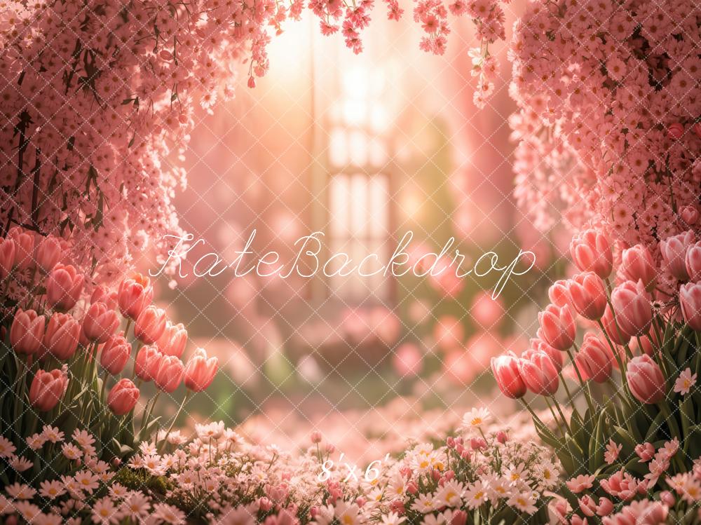 Kate Spring Tulip Floral Garden Fleece Backdrop Designed by Emetselch - Image 2