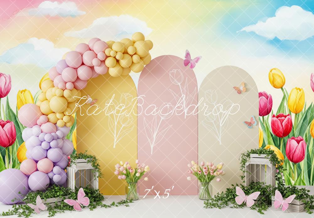 Kate Spring Tulips Balloons Butterflies Panels Backdrop Designed by Patty Robert