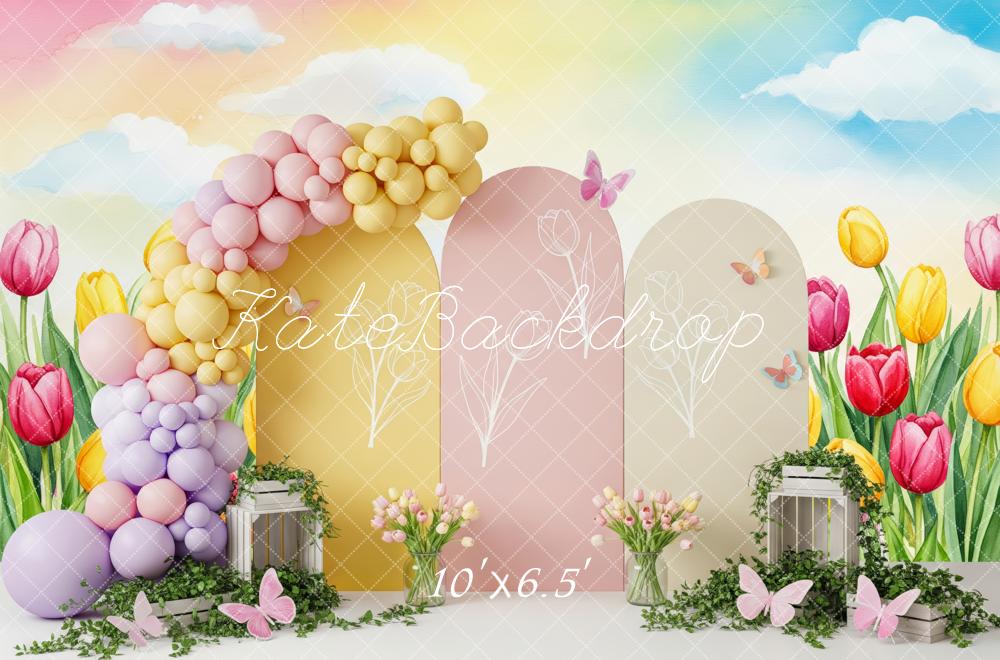 Kate Spring Tulips Balloons Butterflies Panels Backdrop Designed by Patty Robert - Image 4