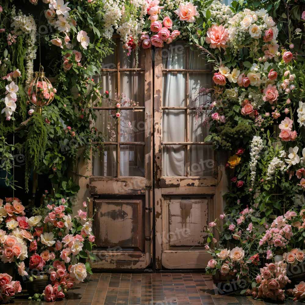 Kate Spring Valentine's Day Flowers Wooden Door Backdrop Designed by Chain Photography - Image 2
