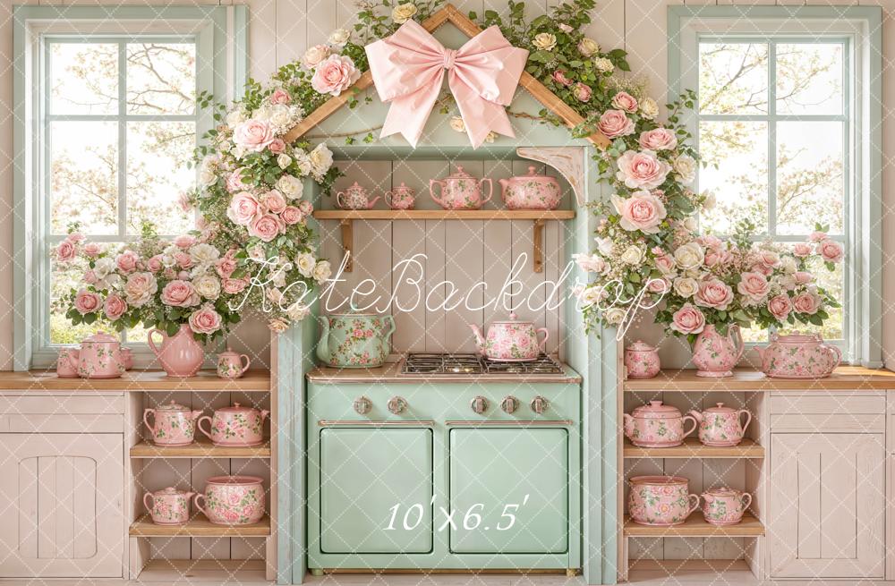 Kate Spring Garland Vintage Teapot Kitchen Fleece Backdrop Designed by Emstselch - Image 2
