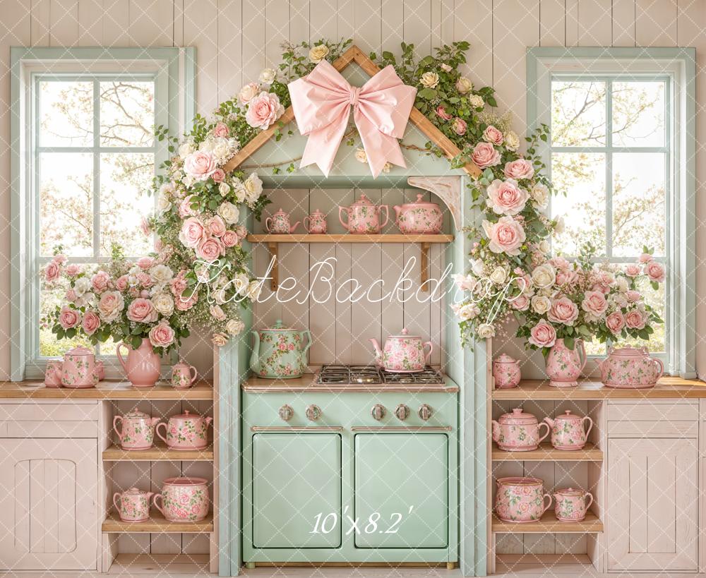 Kate Spring Garland Vintage Teapot Kitchen Fleece Backdrop Designed by Emstselch - Image 3