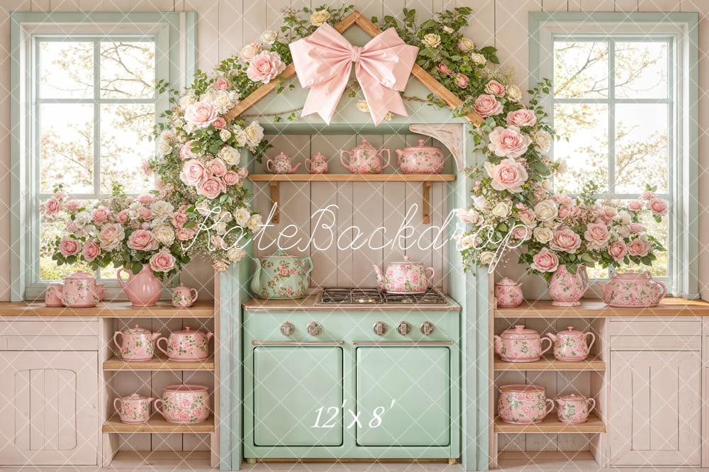 Kate Spring Garland Vintage Teapot Kitchen Fleece Backdrop Designed by Emstselch - Image 4