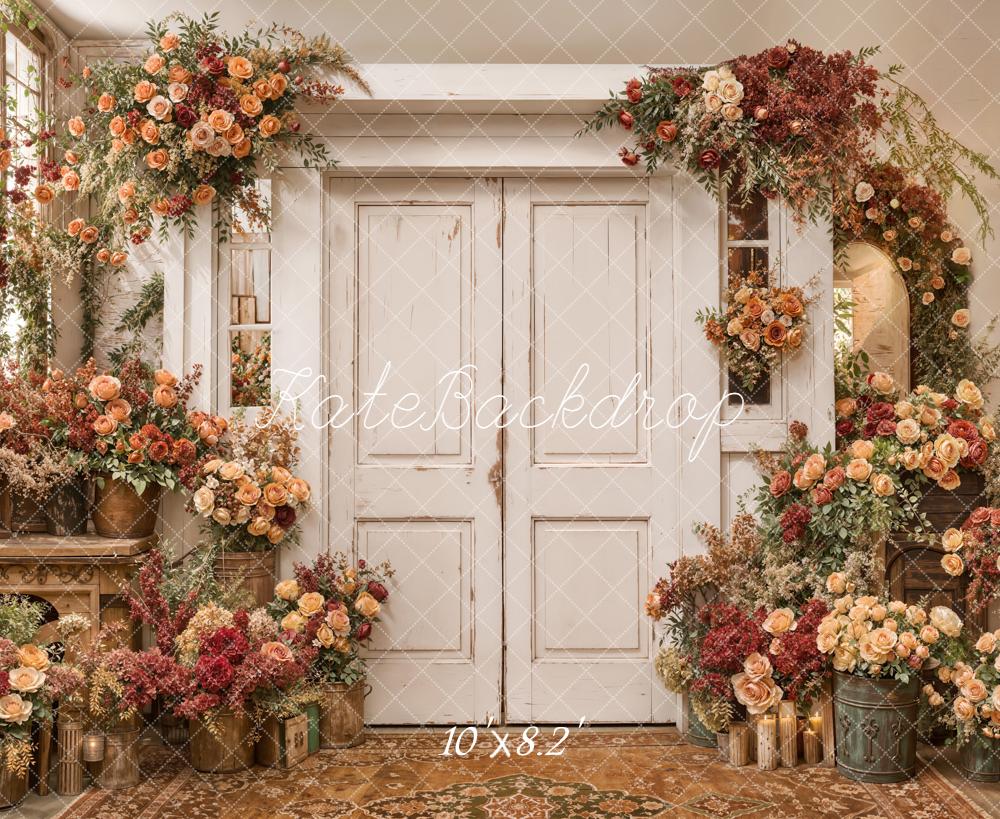 Kate Spring Vintage White Door Floral Fleece Backdrop Designed by Emetselch - Image 3