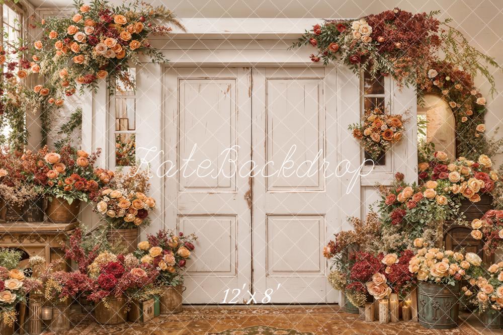 Kate Spring Vintage White Door Floral Fleece Backdrop Designed by Emetselch - Image 4