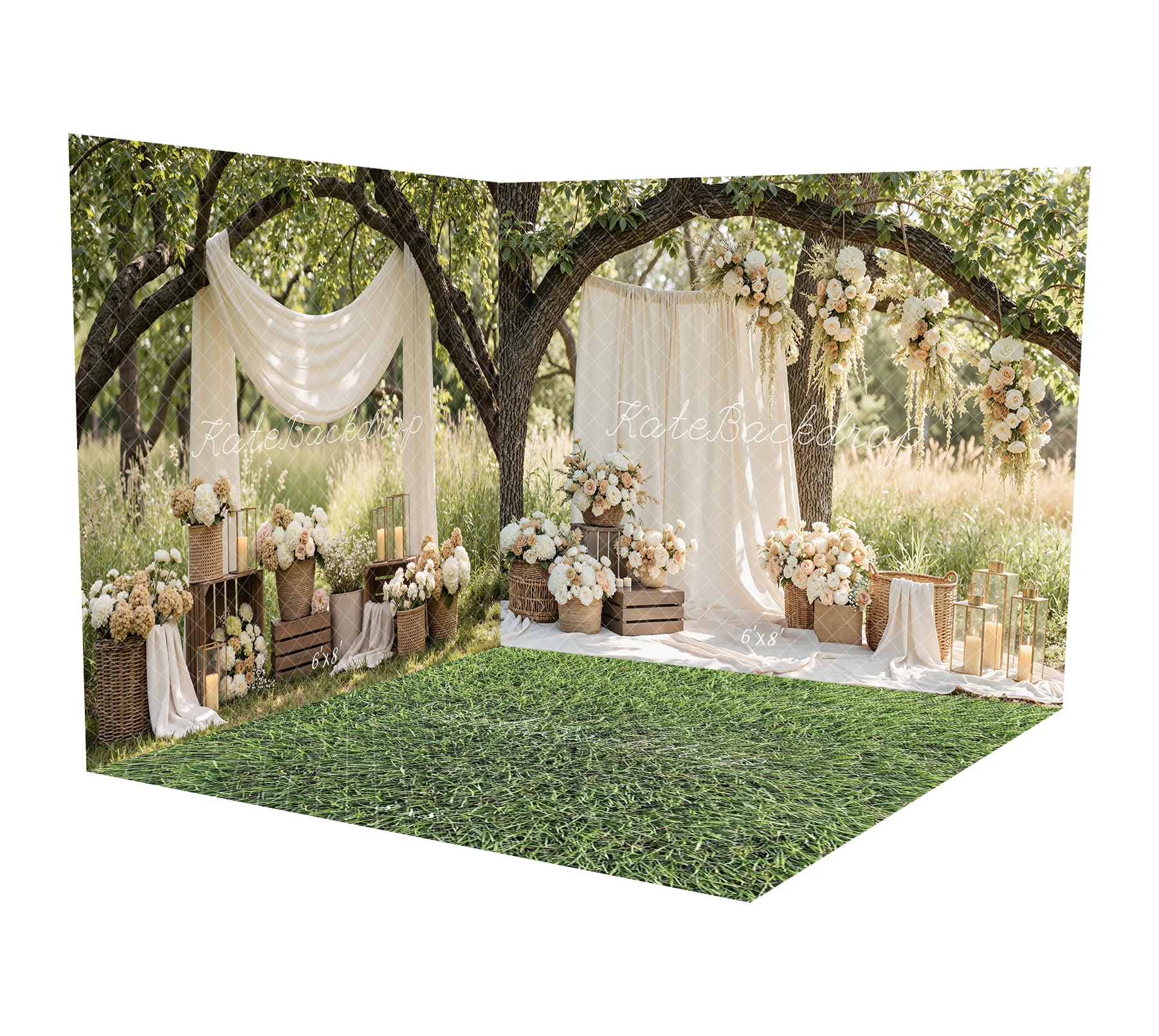 Kate Spring Wedding Floral Cream Drapes Lanterns Room Set - Image 2