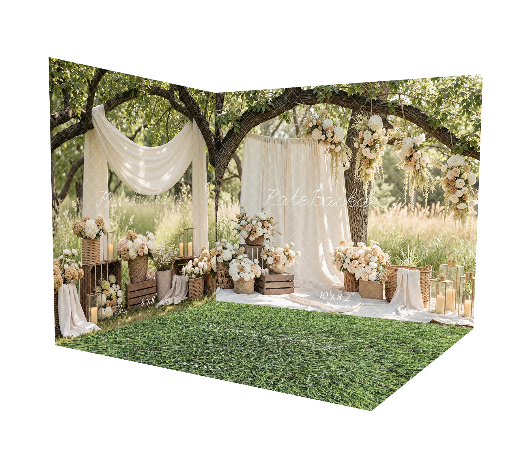 Kate Spring Wedding Floral Cream Drapes Lanterns Room Set - Image 3
