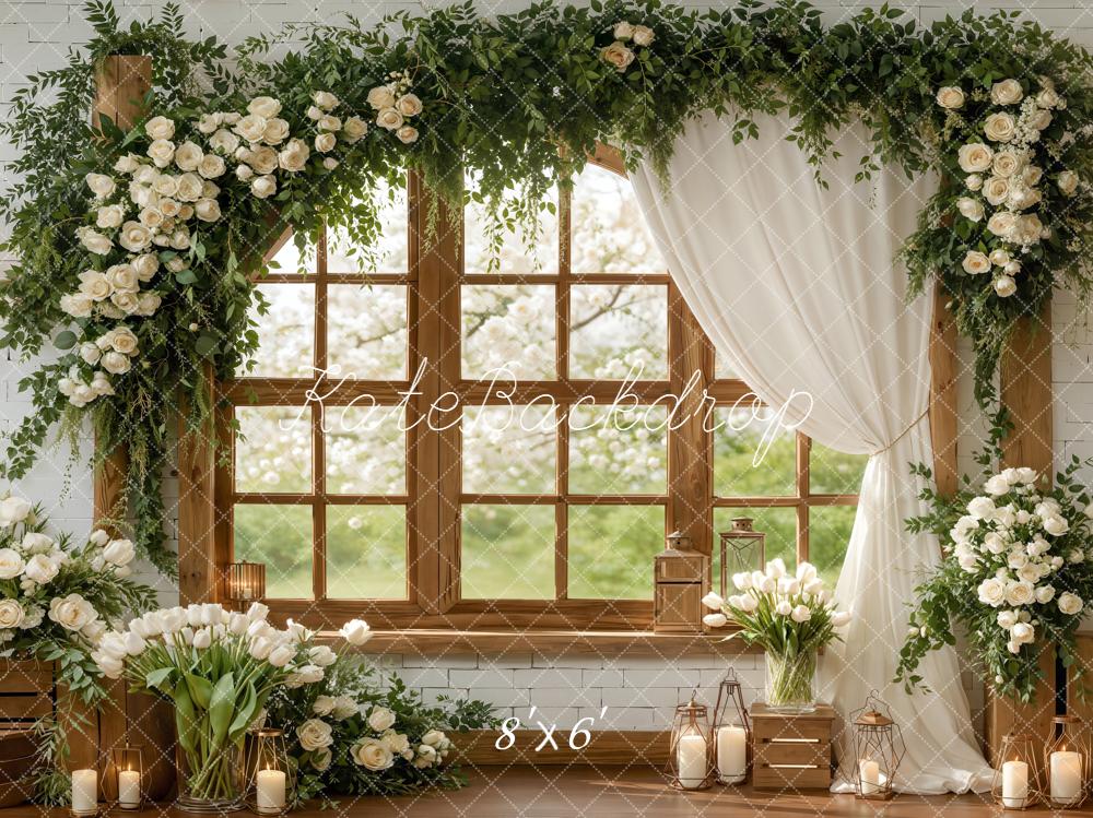 Kate Spring Wedding White Roses Floral Window Backdrop Designed by Emstselch - Image 4
