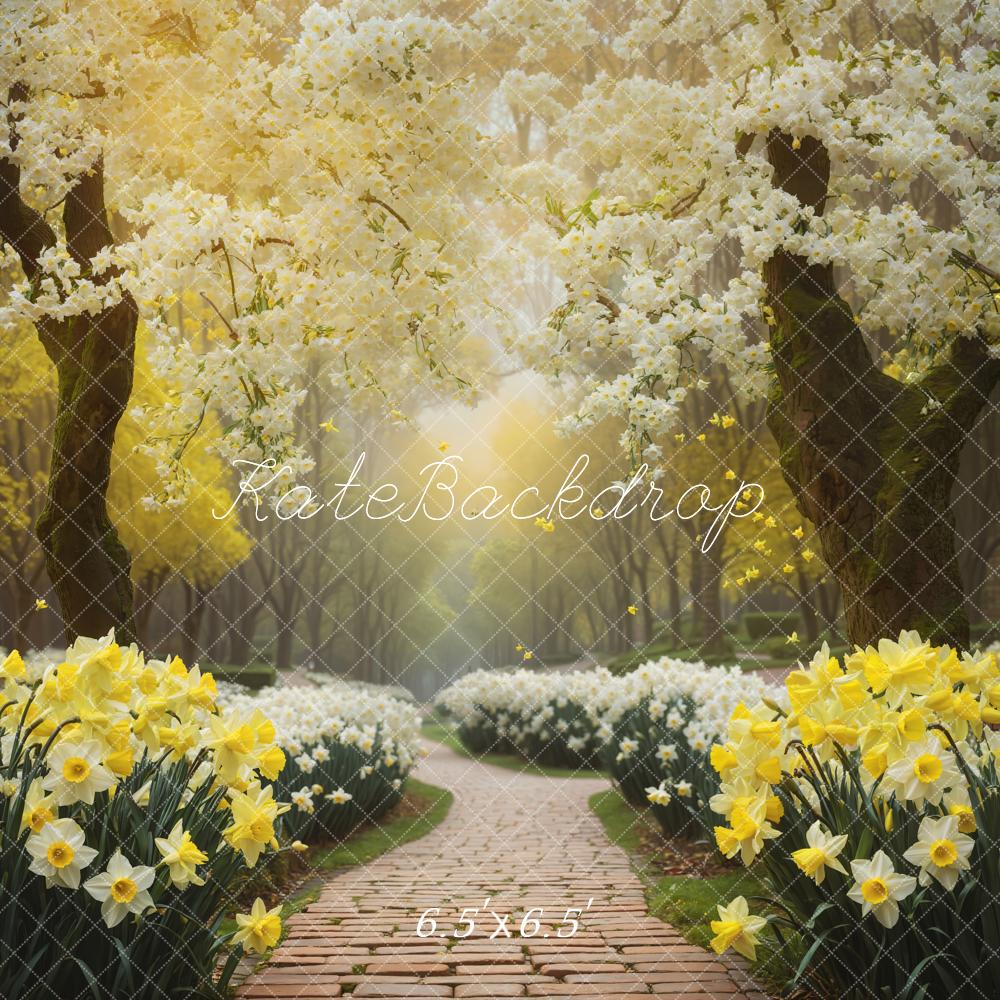 Kate Spring White and Yellow Flower Path Backdrop Designed by GQ - Image 2