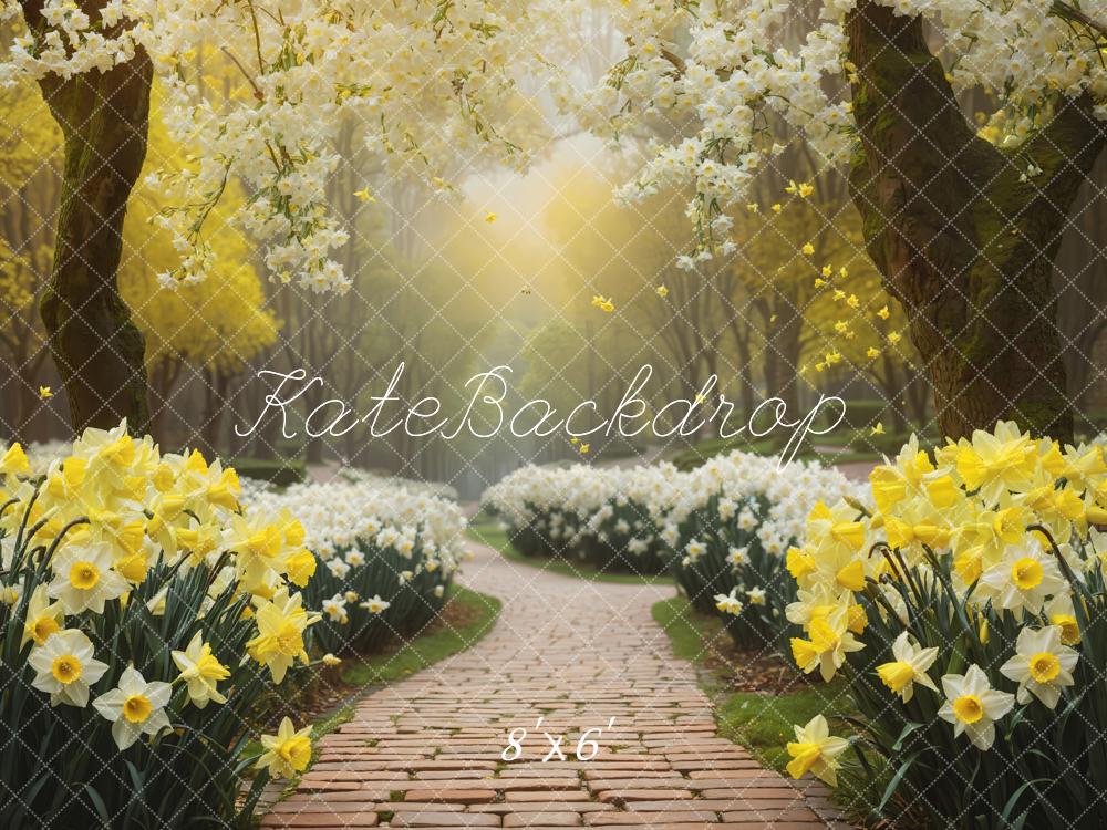 Kate Spring White and Yellow Flower Path Backdrop Designed by GQ - Image 3