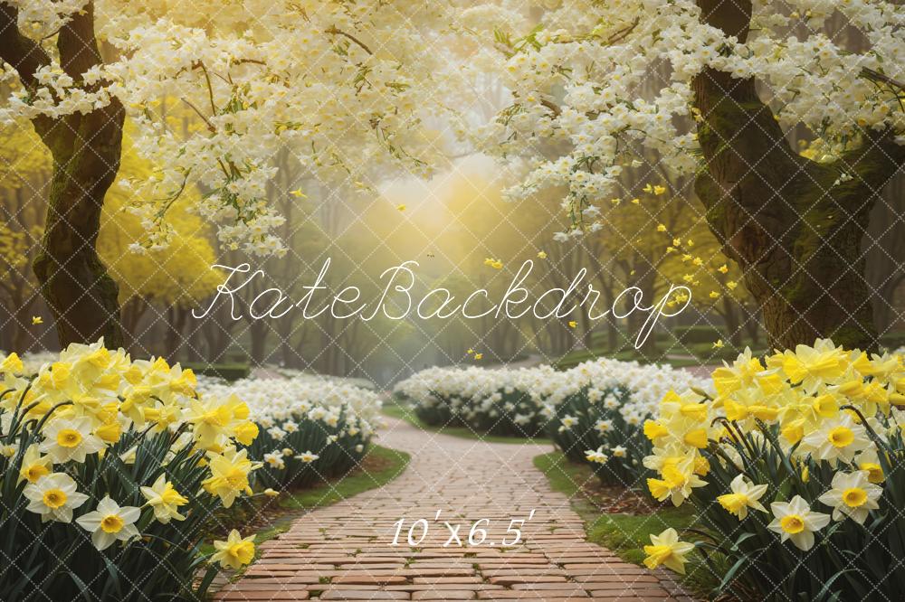 Kate Spring White and Yellow Flower Path Backdrop Designed by GQ - Image 4