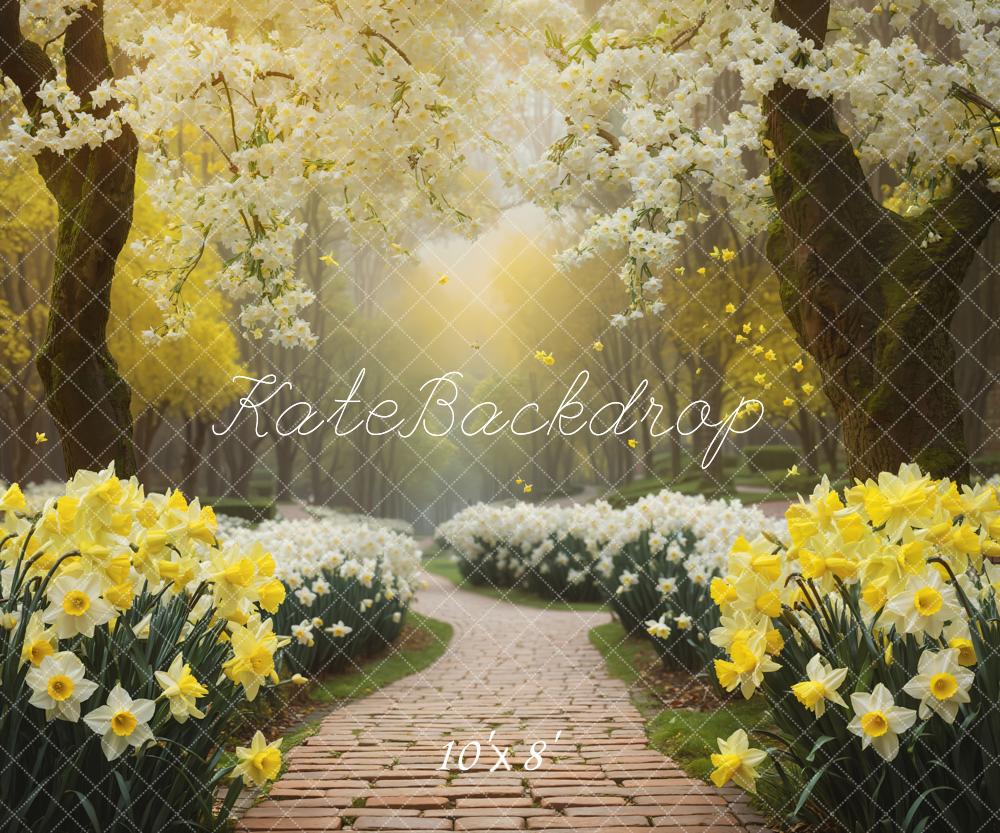 Kate Spring White and Yellow Flower Path Backdrop Designed by GQ - Image 5