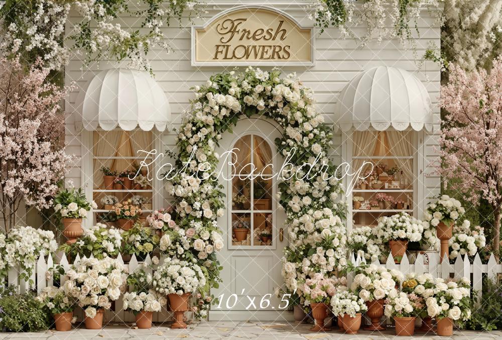 Kate Spring White Blossoms Arch Shop Fleece Backdrop Designed by Emetselch - Image 2