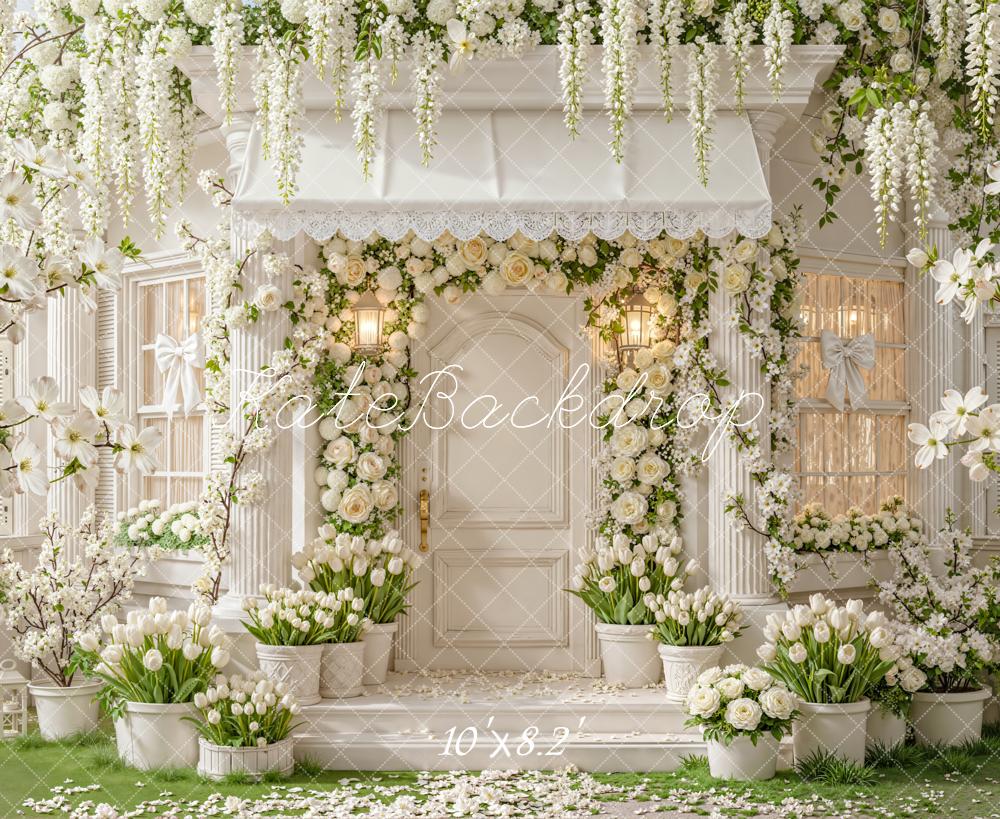 Kate Spring White Blossoms Porch Fleece Backdrop Designed by Emetselch - Image 3