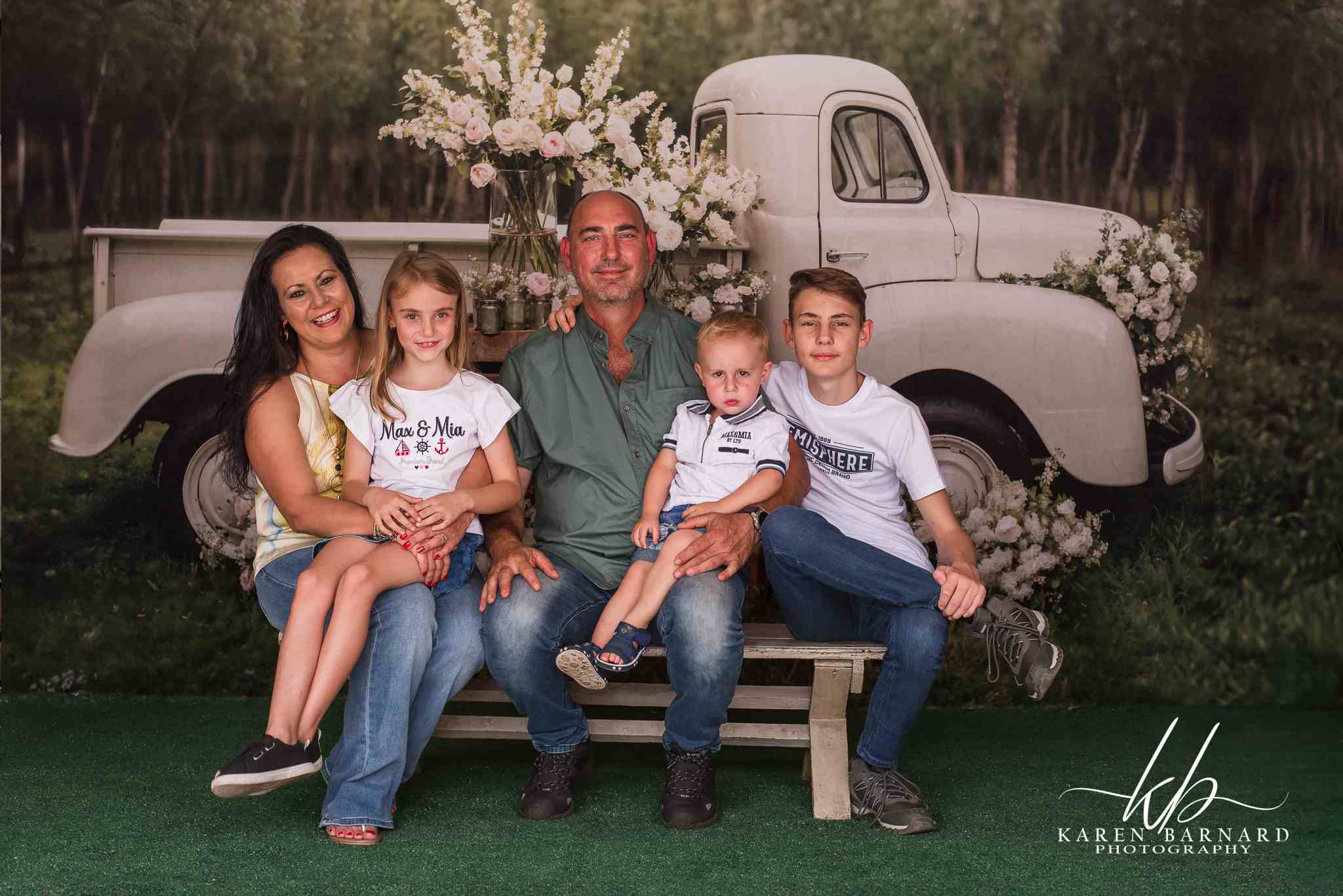 Kate Spring White Flowers Truck Backdrop+Spring Grass Floor Backdrop - Image 2