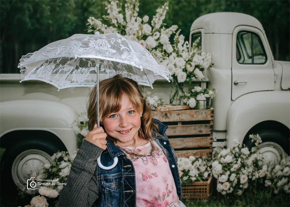 Kate Spring White Flowers Truck Backdrop Designed by Chain Photography - Image 3