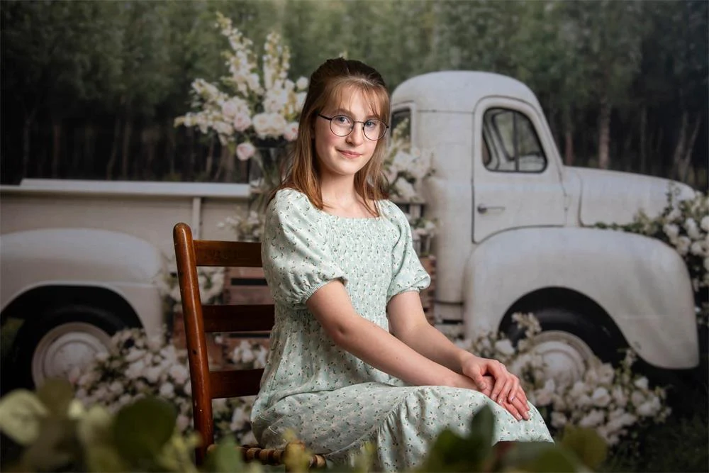 Kate Spring White Flowers Truck Backdrop Designed by Chain Photography - Image 4