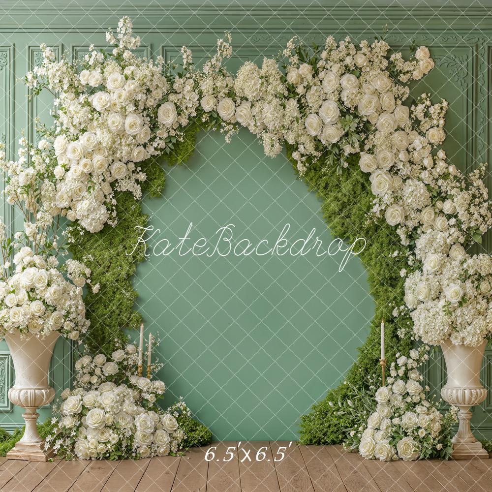 Kate Spring White Roses Arch Green Backdrop Designed by Emstselch - Image 2