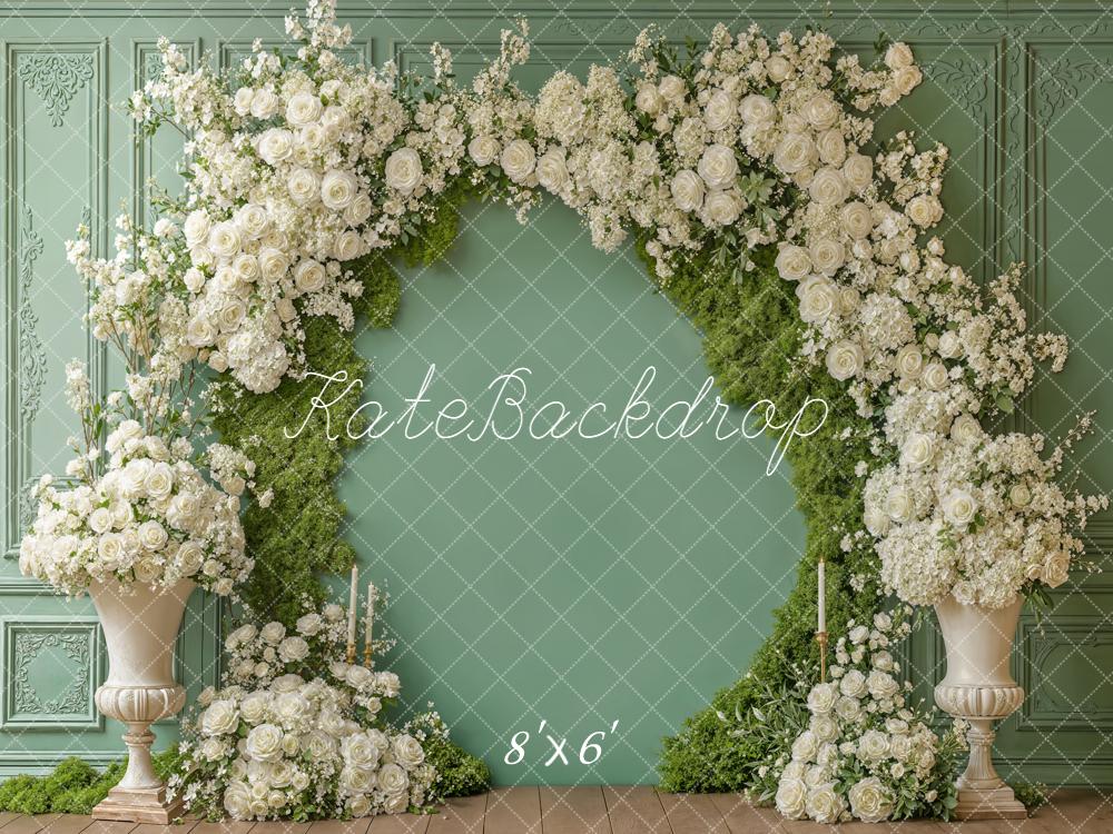 Kate Spring White Roses Arch Green Backdrop Designed by Emstselch - Image 3