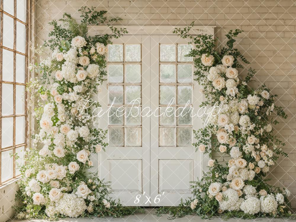 Kate Spring White Roses Doors Fleece Backdrop Designed by Emetselch