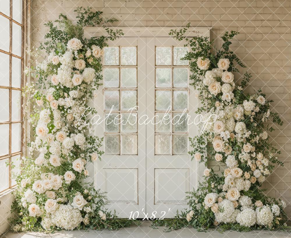 Kate Spring White Roses Doors Fleece Backdrop Designed by Emetselch - Image 3