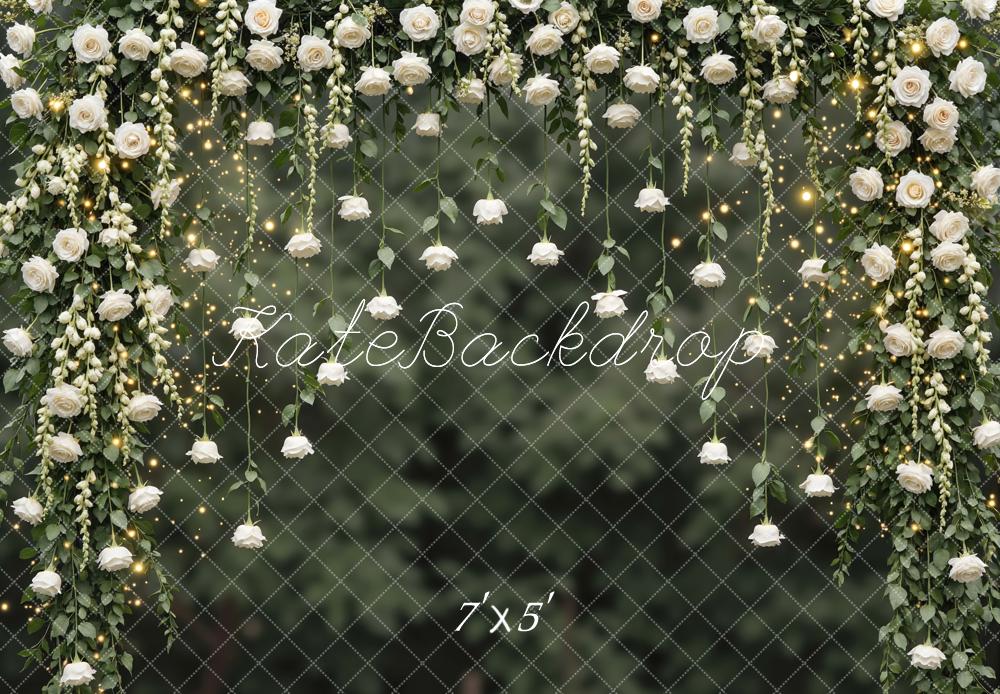 Kate Spring White Roses Greenery Backdrop Designed by Mini MakeBelieve