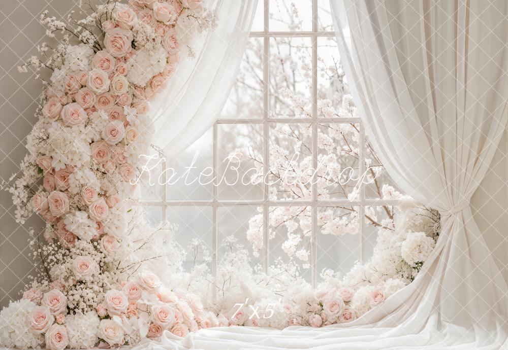 Kate Spring Window Blossoms Garland White Backdrop Designed by Emstselch - Image 2