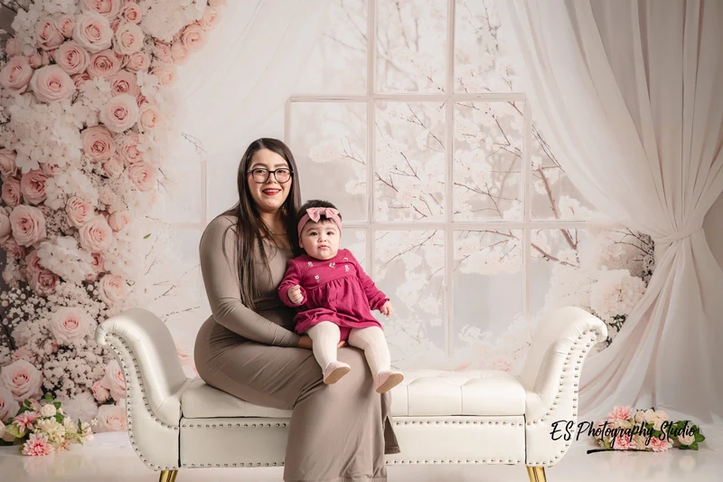 Kate Spring Window Blossoms Garland White Backdrop Designed by Emstselch - Image 3