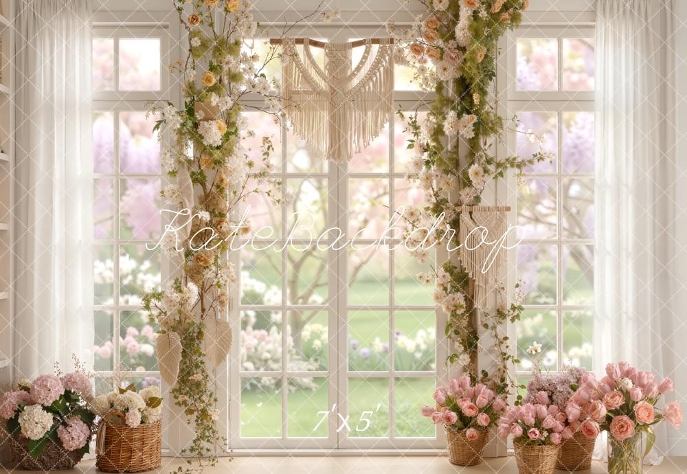 Kate Spring Window Floral Garland Baskets Backdrop Designed by Emetselch