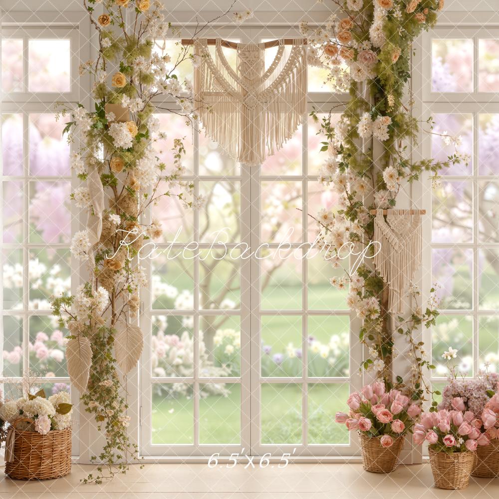 Kate Spring Window Floral Garland Baskets Backdrop Designed by Emetselch - Image 2