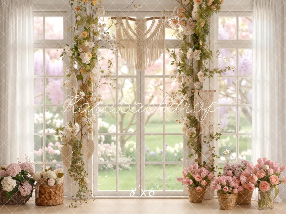 Kate Spring Window Floral Garland Baskets Backdrop Designed by Emetselch - Image 3
