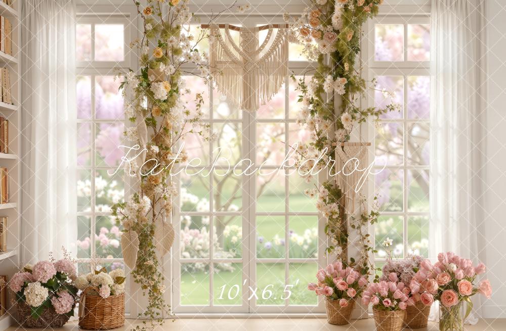 Kate Spring Window Floral Garland Baskets Backdrop Designed by Emetselch - Image 4