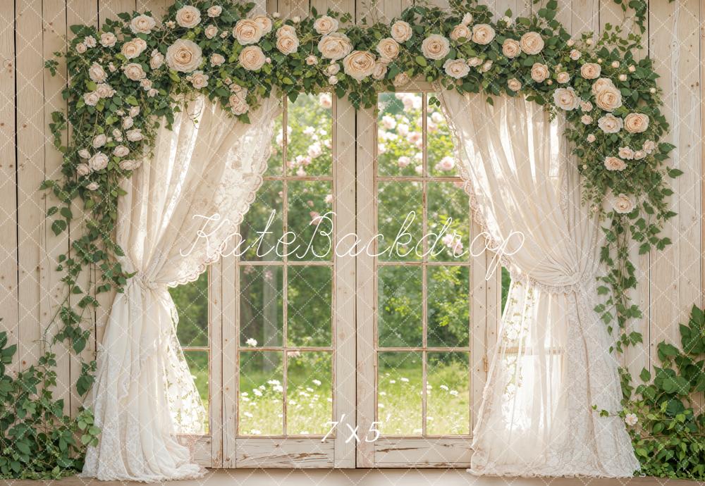 Kate Spring Window Garland Cream Curtain Backdrop Designed by Emstselch