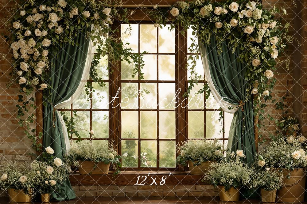 Kate Spring Window Green Curtains Fleece Backdrop Designed by Emstselch - Image 4