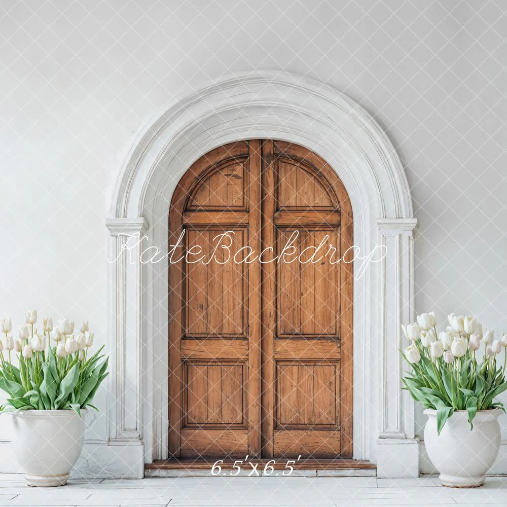 Kate Spring Wooden Arched Door Tulips Backdrop Designed by Emetselch - Image 2