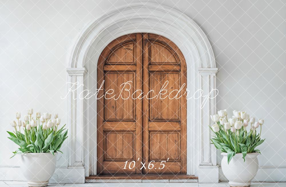 Kate Spring Wooden Arched Door Tulips Backdrop Designed by Emetselch - Image 4