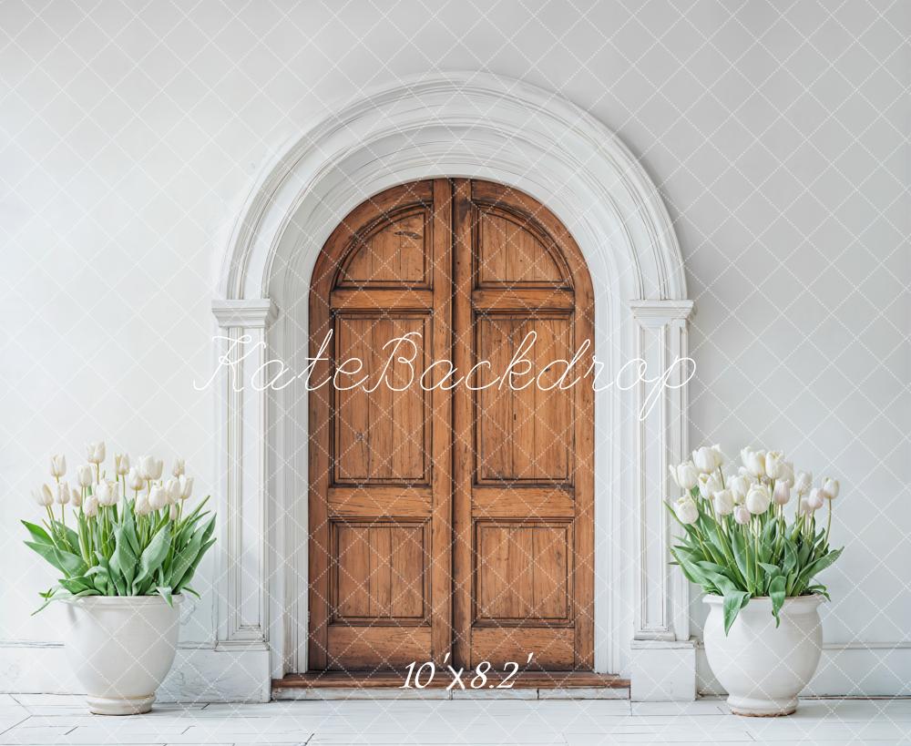 Kate Spring Wooden Arched Door Tulips Backdrop Designed by Emetselch - Image 5