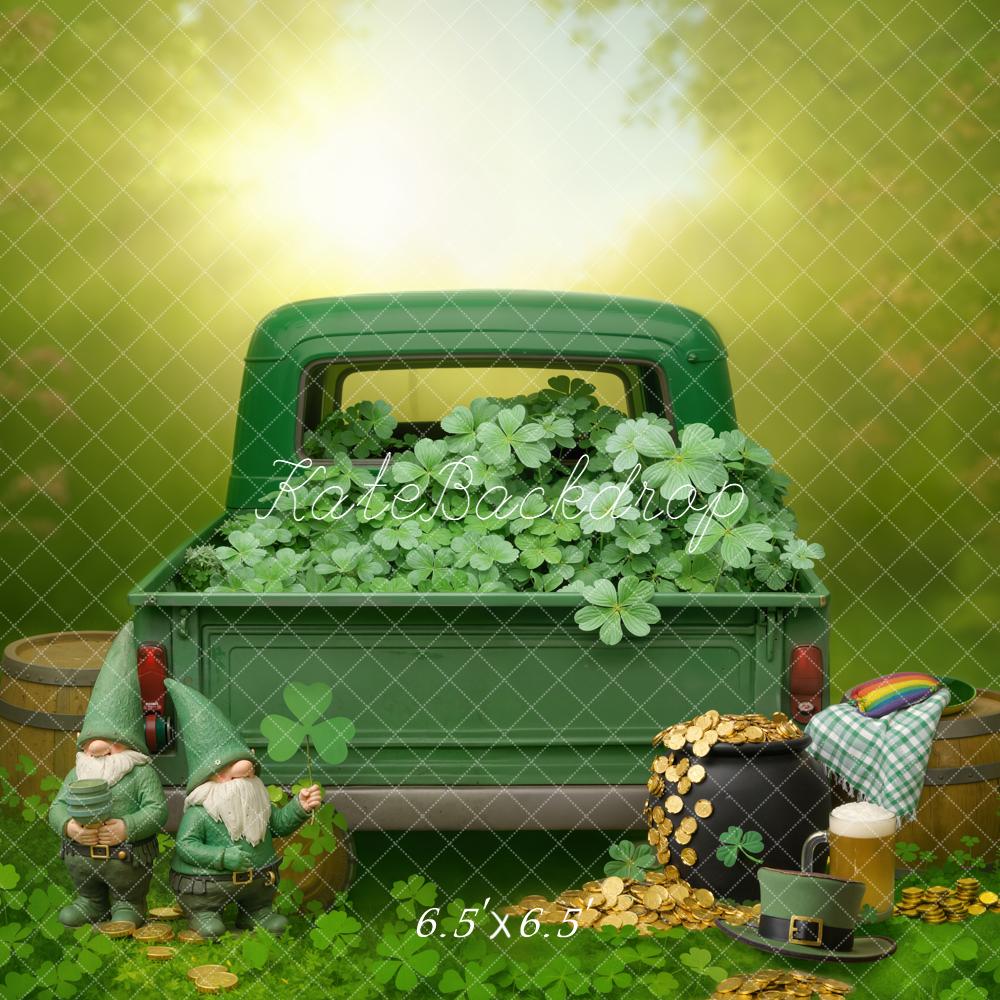 Kate St Patrick's Day Green Truck Shamrock Gnomes Backdrop Designed by Emetselch - Image 2