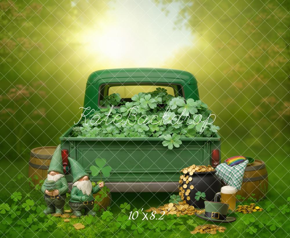 Kate St Patrick's Day Green Truck Shamrock Gnomes Backdrop Designed by Emetselch - Image 6