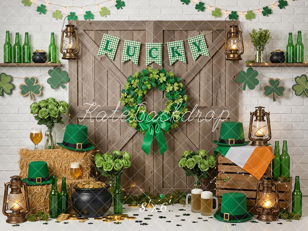 Kate St Patrick's Day Shamrock Lantern Rustic Backdrop Designed by Emetselch - Image 3