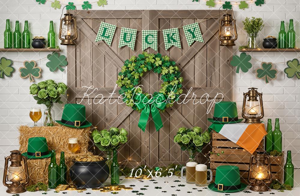 Kate St Patrick's Day Shamrock Lantern Rustic Backdrop Designed by Emetselch - Image 4