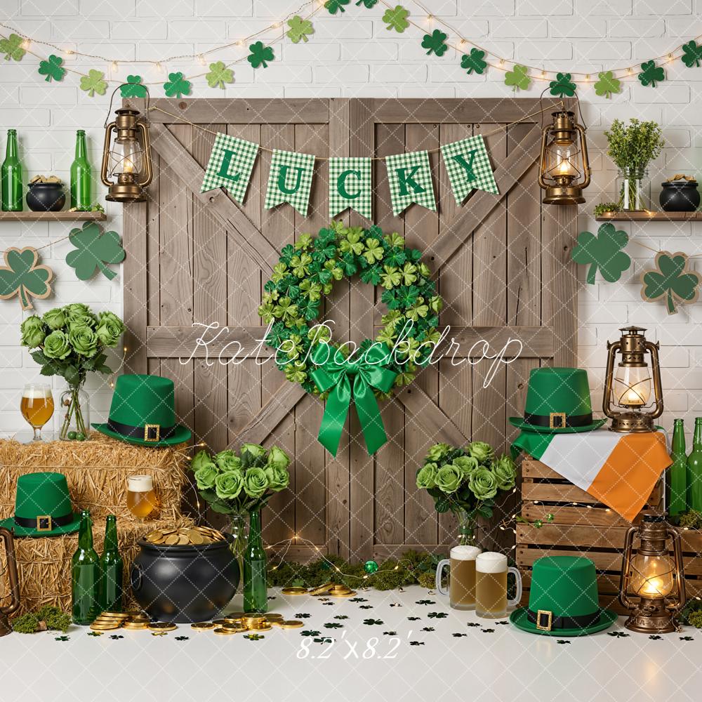 Kate St Patrick's Day Shamrock Lantern Rustic Backdrop Designed by Emetselch - Image 5